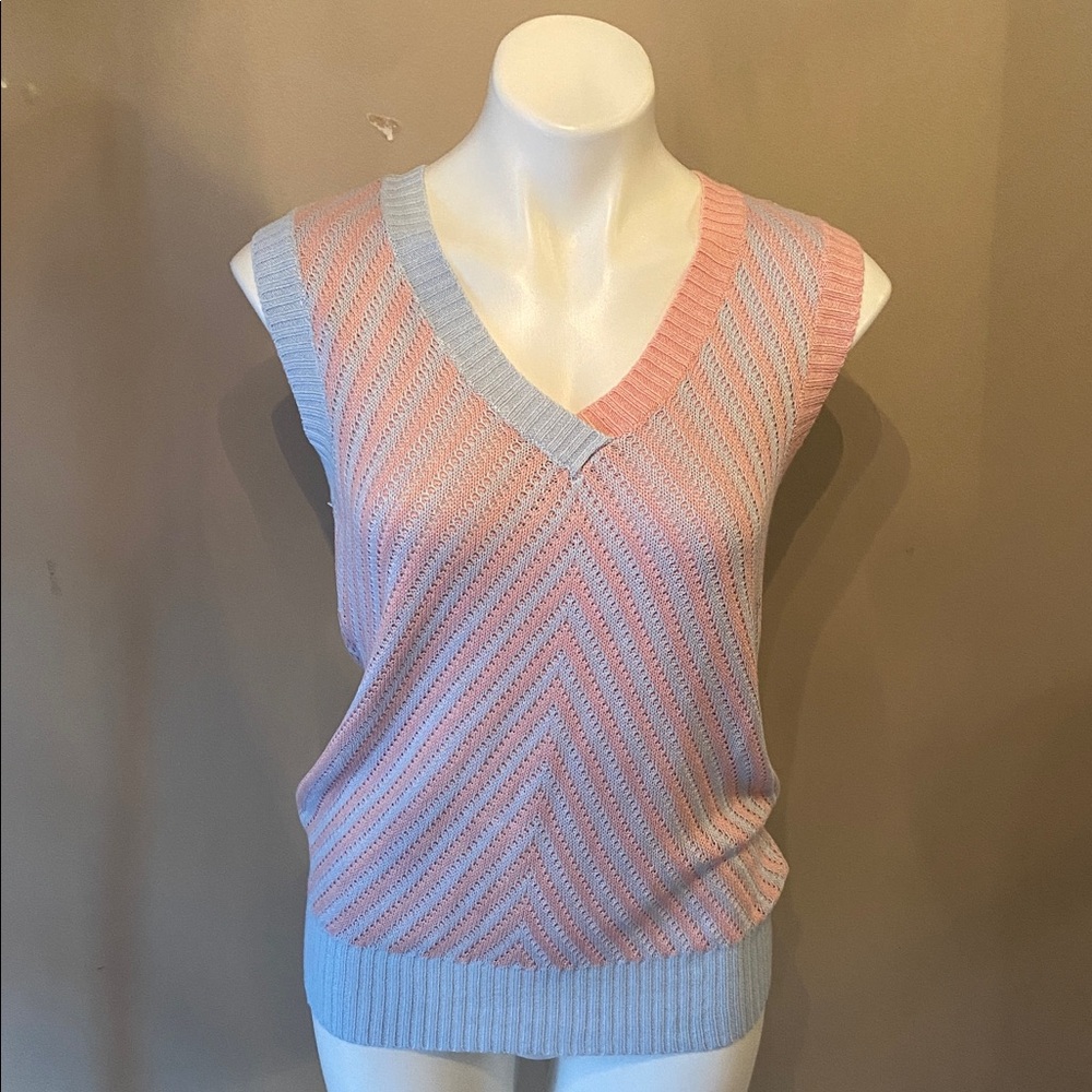 Mod Boutique Women's Pink and Blue V Neck Sweater Vest Size Small